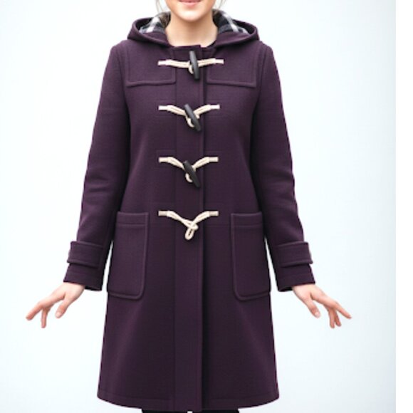 Burberry Belfield Women’s Wine Red Merino Wool Hooded Overcoat, All sizes - Picture 1 of 16